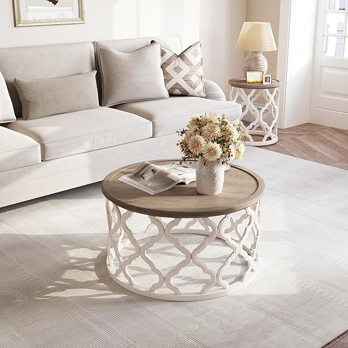 karlott Farmhouse Coffee Table, French Country Round Coffee Table - Image 5