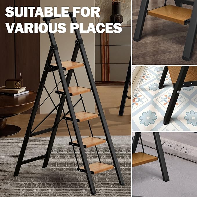 5 Step Ladder, Lightweight Folding Step Stool - Image 3