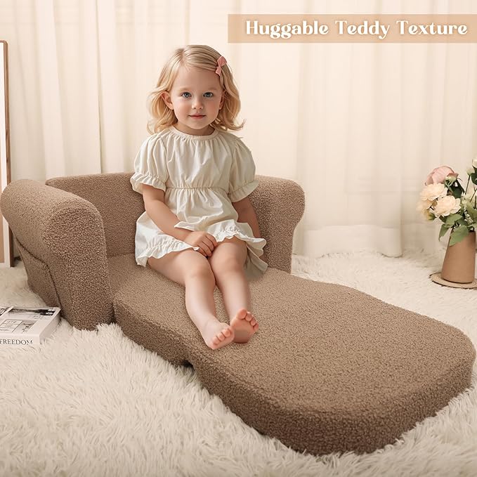 Chairs for Toddler, 2-in-1 Toddler Soft Teddy Baby Couch Fold Out, Convertible - Image 6