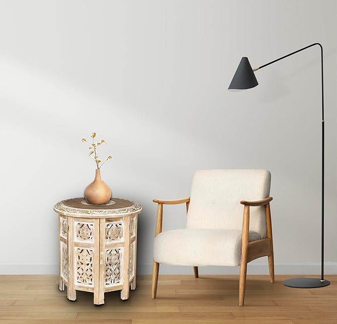 Lightnpro Hand Carved Solid Mango Wood Octagonal Accent Table - Image 6