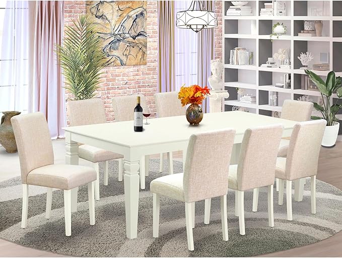 East West Furniture LGAB9-LWH-02 9 Piece Dining Table Set Includes a Rectangle - Image 2