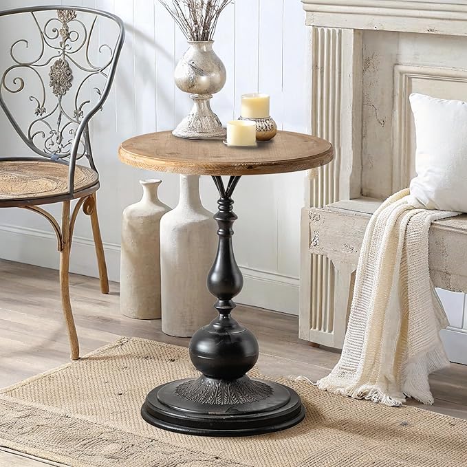 Round End Table Living Room, Vintage Side Table, Farmhouse Pedestal Table - Image 7
