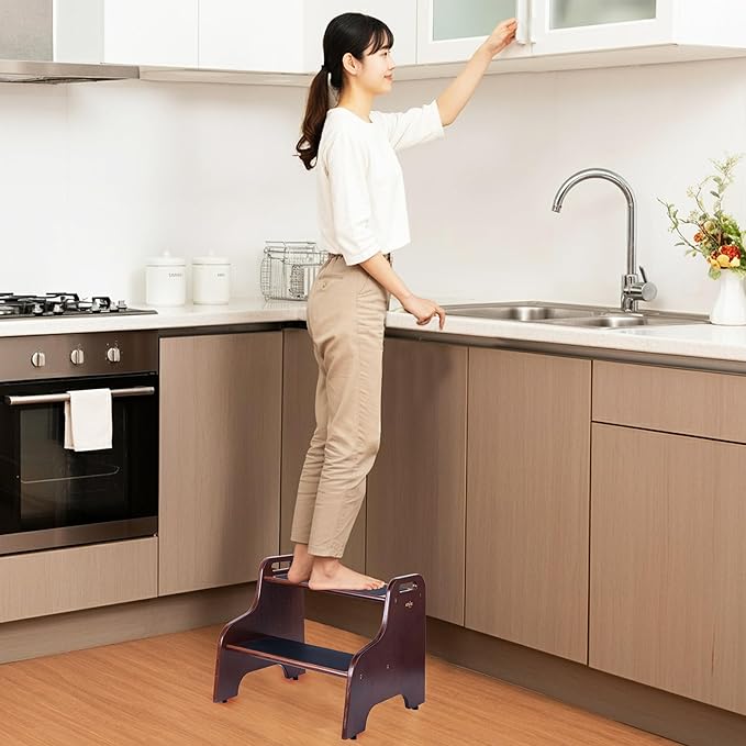 2-Step Wooden Step Stool for Adults & Kids – Non-Slip Bed, and Closet Use – - Image 7