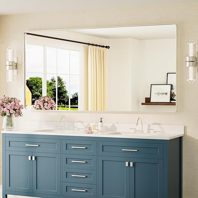 TETOTE 72 x 36 Inch Brushed Nickel Mirror Metal Framed Bathroom Mirror by TETOTE
