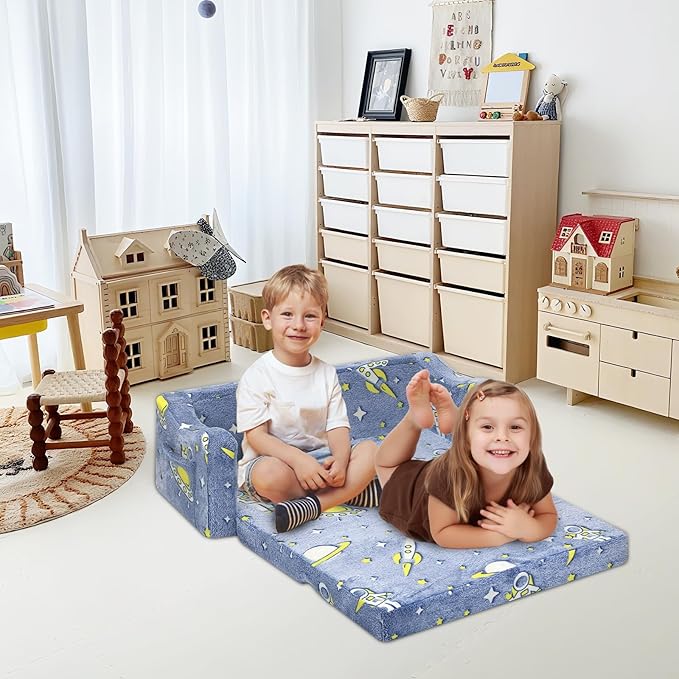 Kids Couch Extra Large, Glow in The Dark 2-in-1 Folding Kids Sofa Bed - Image 4