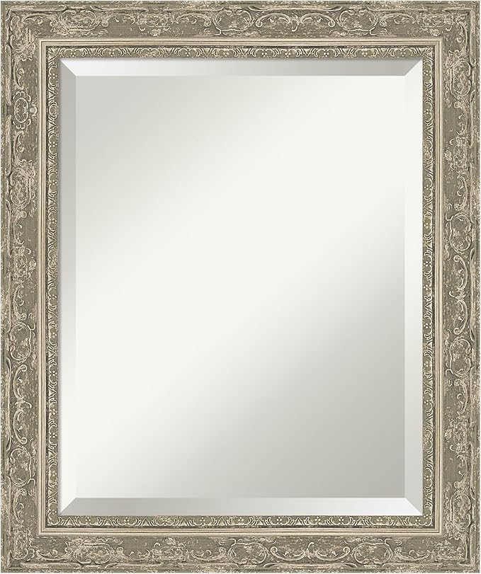 Amanti Art Bathroom Mirror for Over Sink, 25x21 Filigree Silver Rectangle by AmantiArt