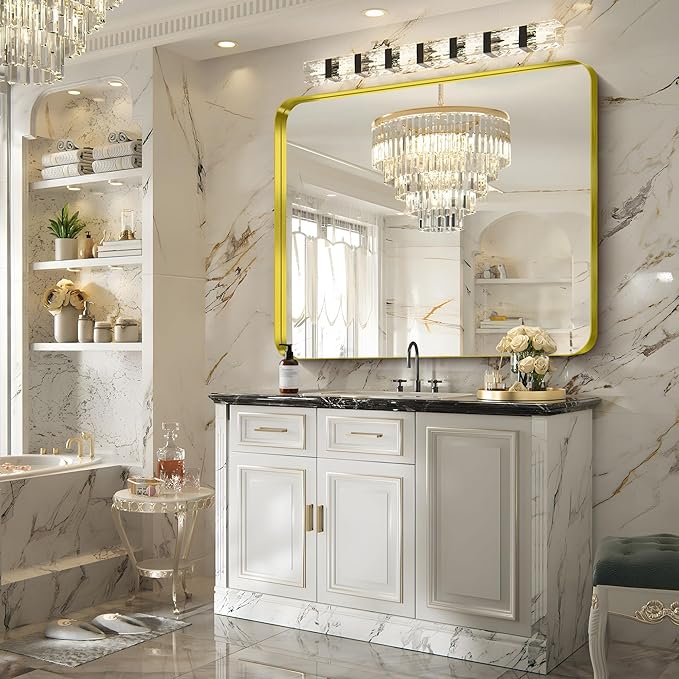 FORBATH 48x40 Inch Bathroom Mirror, Brushed Gold Deep Frame Wall Mirror - Image 6
