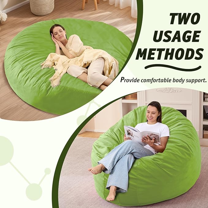 7FT Bean Bag Chair with Ultra Soft Velvet Cover Bean Bag Sofa with Memory Foam - Image 5