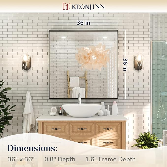 Keonjinn 36 x 36 Inch Black Bathroom Mirror - Image 7