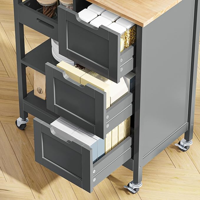 YITAHOME Small Solid Wood Top Kitchen Island Cart on Wheels - Image 5