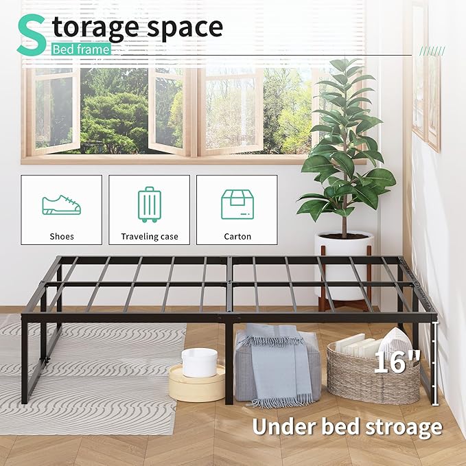 18 Inch King Bed Frame with Storage Bed Cover Skirt, Heavy Duty Metal Full - Image 3