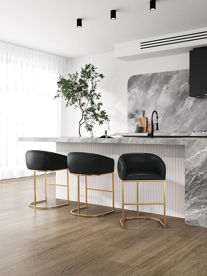 Manhattan Comfort Louvre 26 Inch Mid Century Modern Counter Height Bar Stools - Image 5