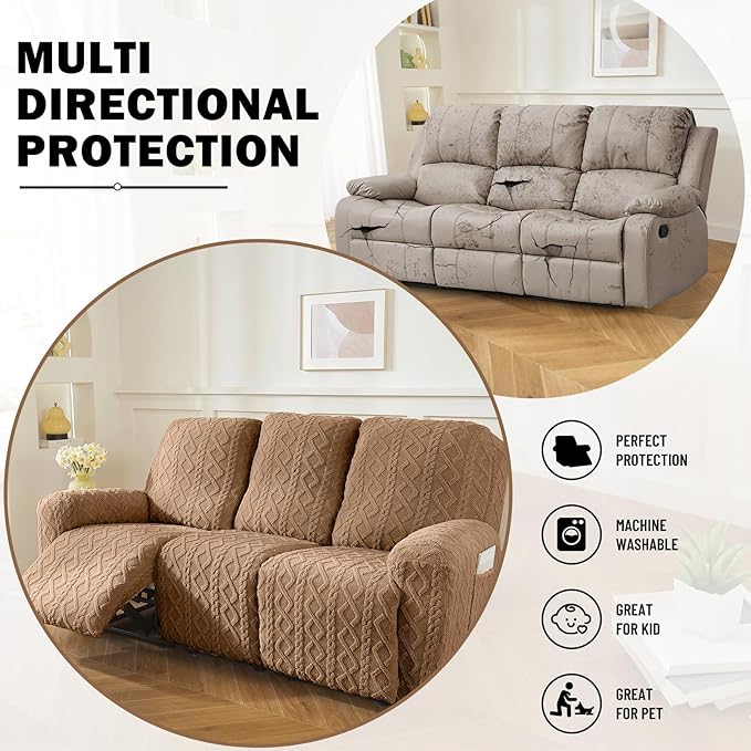 vctops 8 Pieces Geometric Jacquard Plush Recliner Sofa Covers Soft Fuzzy Fluffy - Image 5