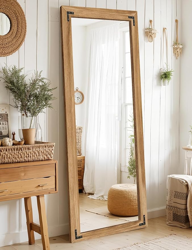 Full Length Mirror with Wooden Frame, Hanging or Leaning Wall-Mounted - Image 9