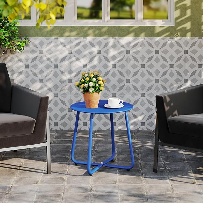 HollyHOME Round Metal Side Table, Rust-Resistant Patio Small Plant Stand - Image 4