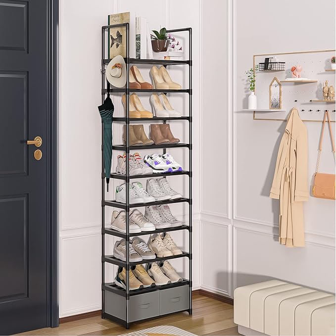 Tall Shoe Rack Narrow 10 Tier Shoes Rack 20 25 Pairs, Shoe Storage Organizer - Image 2
