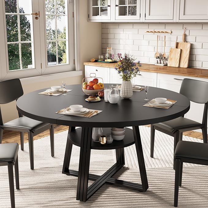 GarveeHome Round Dining Table for 4-6, 47.2" Farmhouse Kitchen Table by GarveeHome
