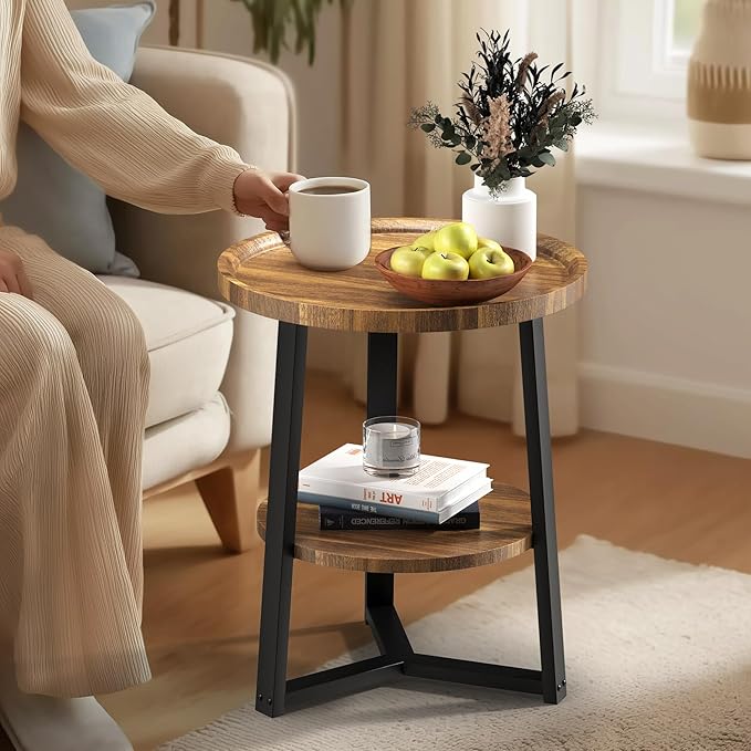 PPAMAPIC Round End Table, 2 Tier Side Table - Image 2
