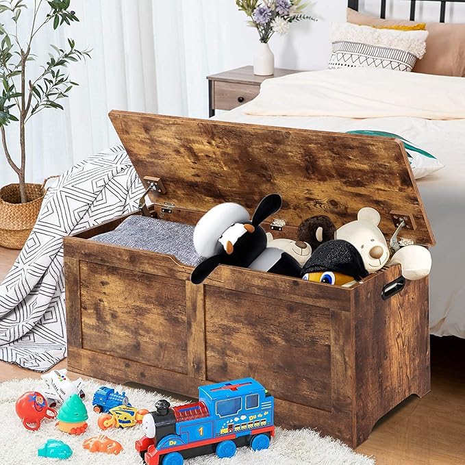 39.4" Storage Chest, Wooden Storage Bench, Lift Top Toy Chest - Image 2