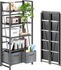 4NM No Assembly Folding Bookshelf, 5-Shelf 62.2" H Collapsible Foldable by 4NM