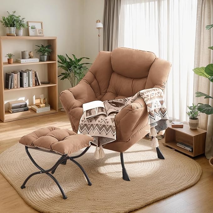 Large Lazy Chair with Ottoman, Accent Reading Chair with a Footrest, Cozy - Image 2
