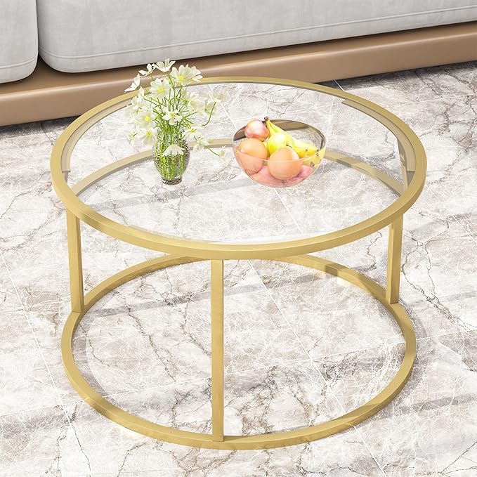 Glass Coffee Table, Round Gold Coffee Table - Image 6