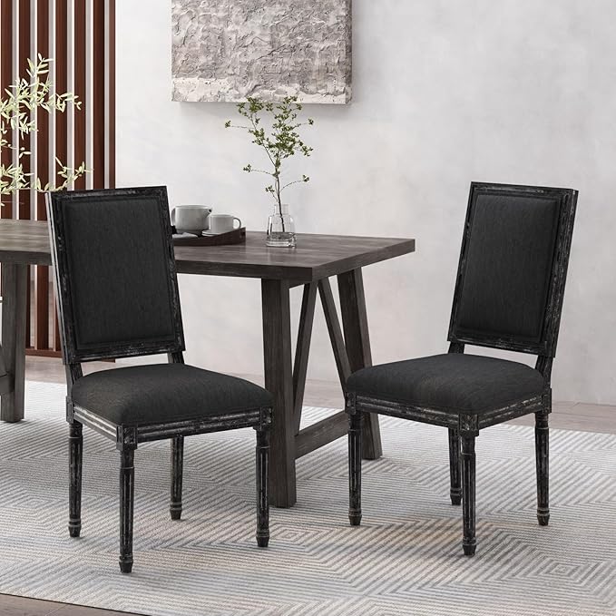 Merax Upholstered Solid Wood Dining Chairs Set of 2, French Country Style - Image 3