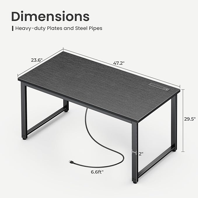 Huuger 48 x 24 inch Desk with Power Outlets & USB-C, Deeper & Thicker Desktop - Image 3