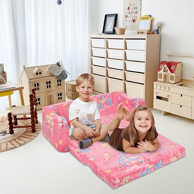 Kids Couch Extra Large, Glow in The Dark 2-in-1 Folding Kids Sofa Bed - Image 4