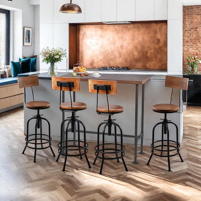 LOKKHAN Industrial Bar Stool-26-32 Inch Adjustable Swivel Round Wood Metal - Image 9