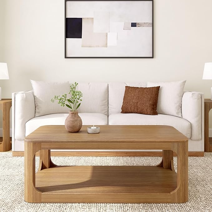 Plank+Beam Forma Coffee Table, Solid Wood 48 Inch Modern Coffee Table - Image 2