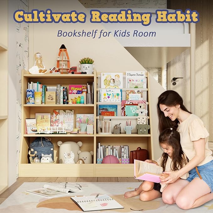 39" Large Kids Wooden Bookshelf and Toy Storage Organizer, Baby Bookcase - Image 4