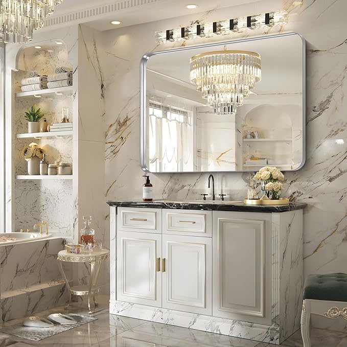 FORBATH 48x40 Inch Large Bathroom Mirror, Brushed Silver Deep Frame Wall Mirror - Image 5