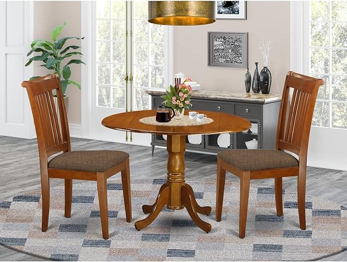 East West Furniture DLPO3-SBR-C 3 Piece Kitchen Table & Chairs Set Contains a - Image 6