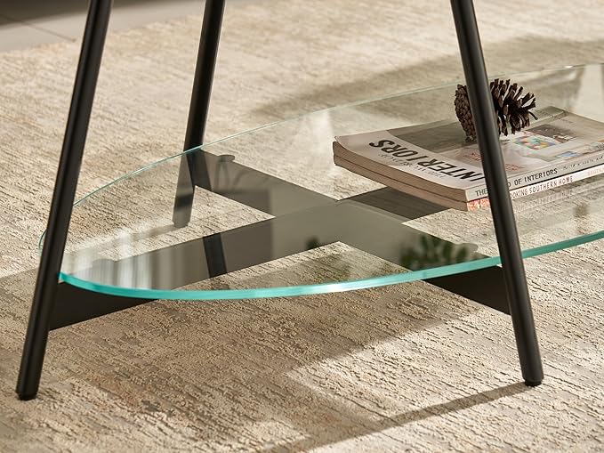 Shrine Glass Coffee Table, Glass and Wood Table, 43.3" D x 21.6" W x 15.7" H - Image 9