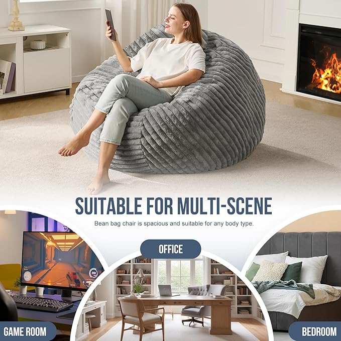 Hobestluk 4ft Bean Bag Chairs for Adults Large Beanbag Chair - Image 6