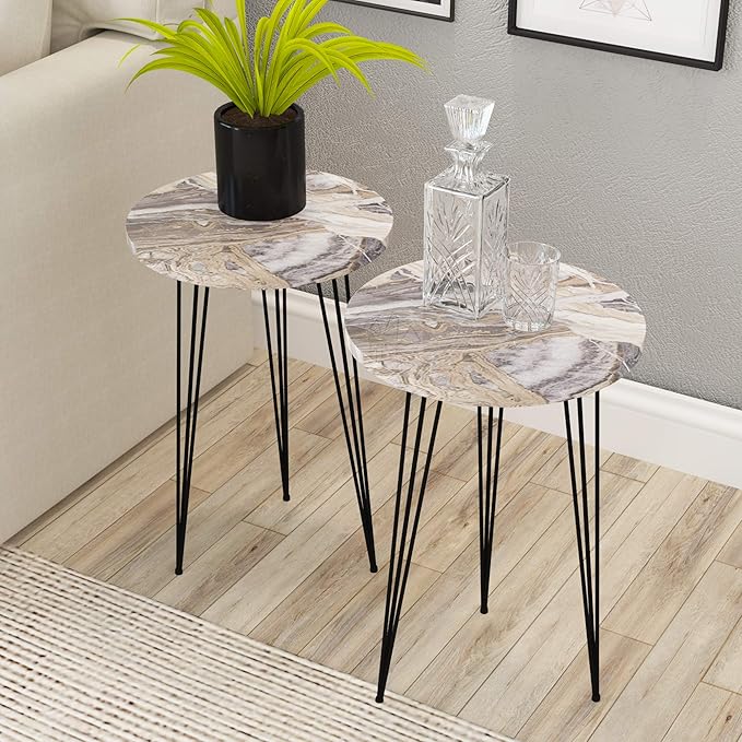 PAK HOME Set of 2 End Tables Round Wood Sofa Side Coffee Tables by PAKHOME