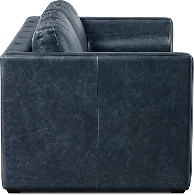 POLY & BARK Napa 82" Leather Pull-Out Convertible Sleeper Sofa in Midnight Blue - Image 4