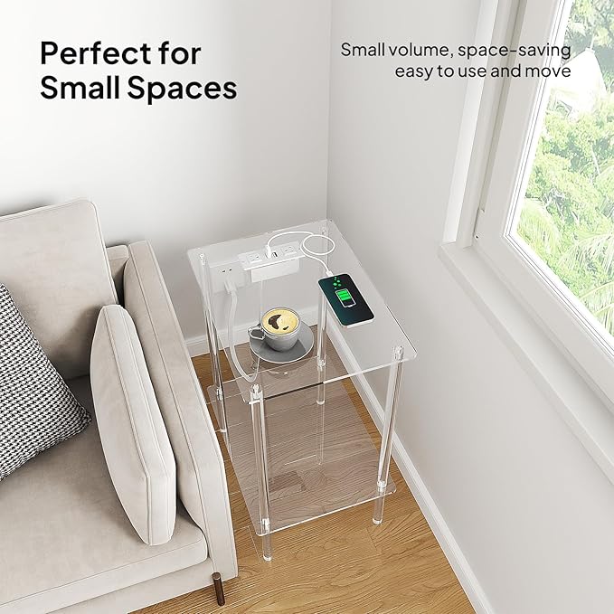 Eglaf Acrylic Side Table with Charging Station & USB Ports - Image 8