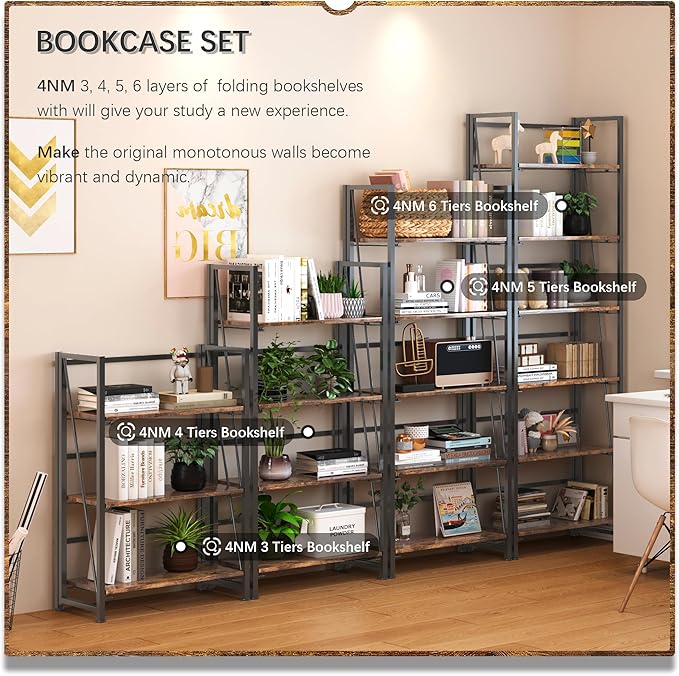 4NM No Assembly Folding Bookshelf, 6-Shelf 74" H Collapsible Foldable Bookcase - Image 5