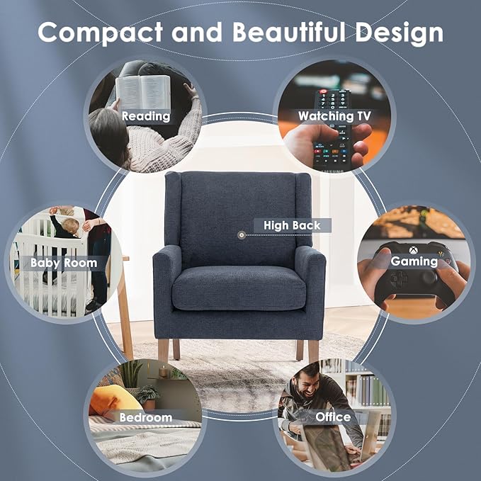COLAMY Modern Wingback Living Room Chair, Upholstered Fabric Accent Armchair - Image 5