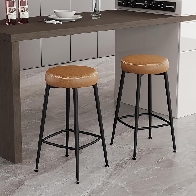 Counter Height Bar Stools, Upholstered Faux Leather Kitchen Counter Stools - Image 8