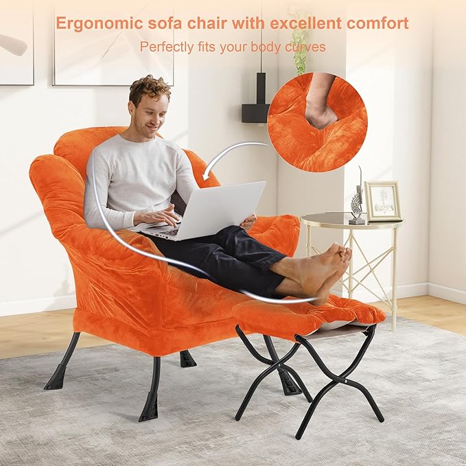 Fabric Lazy Chair with Ottoman, Oversized Upholstered Sofa Chair - Image 4