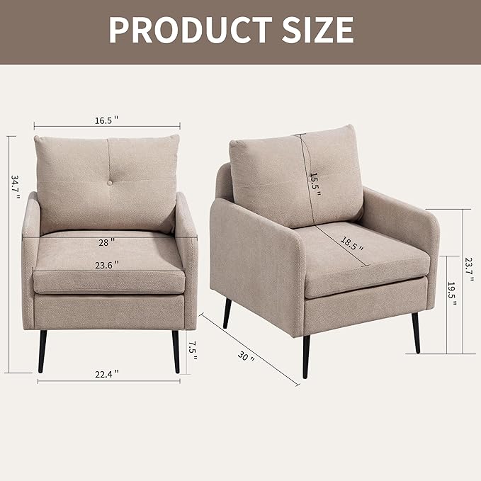 Ball & Cast Accent Chair with Metal Black Legs, Comfy Chenille Club Fabric - Image 2