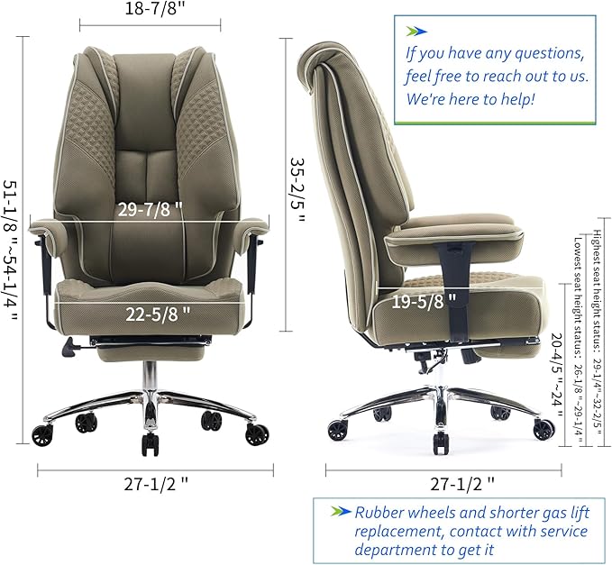 Big and Tall Office Chair 400lbs Wide Seat, Leather High Back Executive Office - Image 2