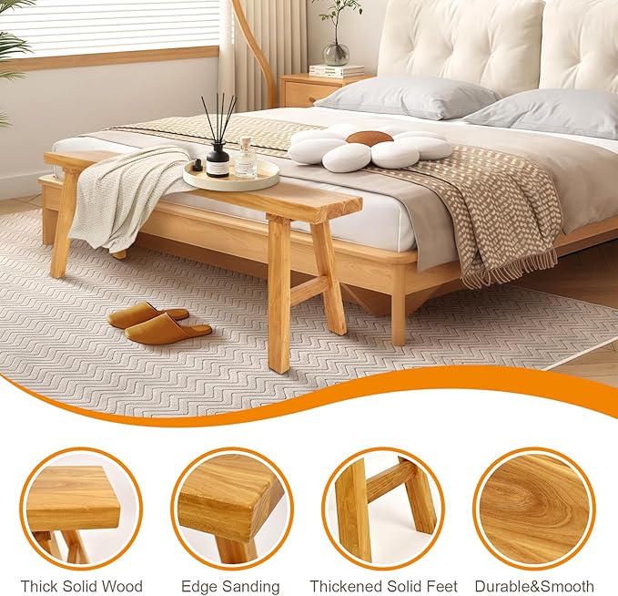 Farmhouse Solid Wood Bench: Long Rustic Indoor Narrow Wooden Bench - Image 4