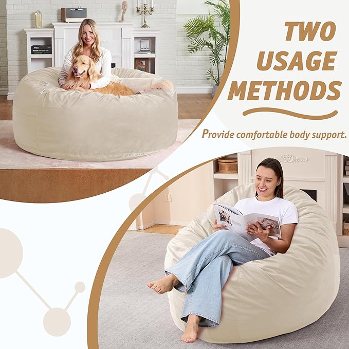 4FT Bean Bag Chair with Ultra Soft Velvet Cover Bean Bag Sofa with Memory Foam - Image 5