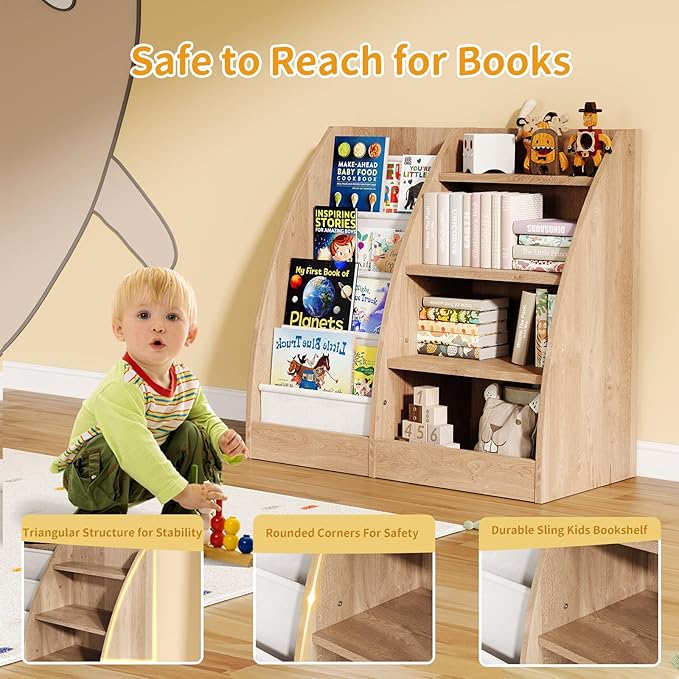 4 Tier Kids Bookshelf Set of 2, 4 Layer Sling Kids Book Shelf - Image 4