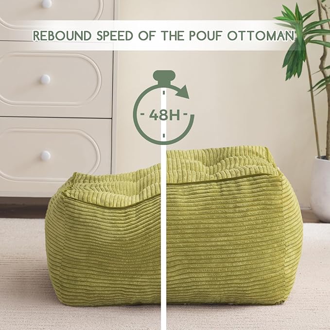 HIGOGOGO Square Stuffed Pouf Ottoman, Corduroy Poufs - Image 4
