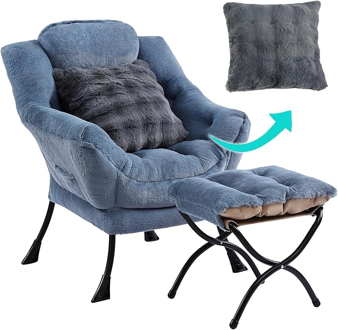 Lazy Chair with Ottoman, Comfy Reading Chair with Footstool & Throw Pillow by YOTATING